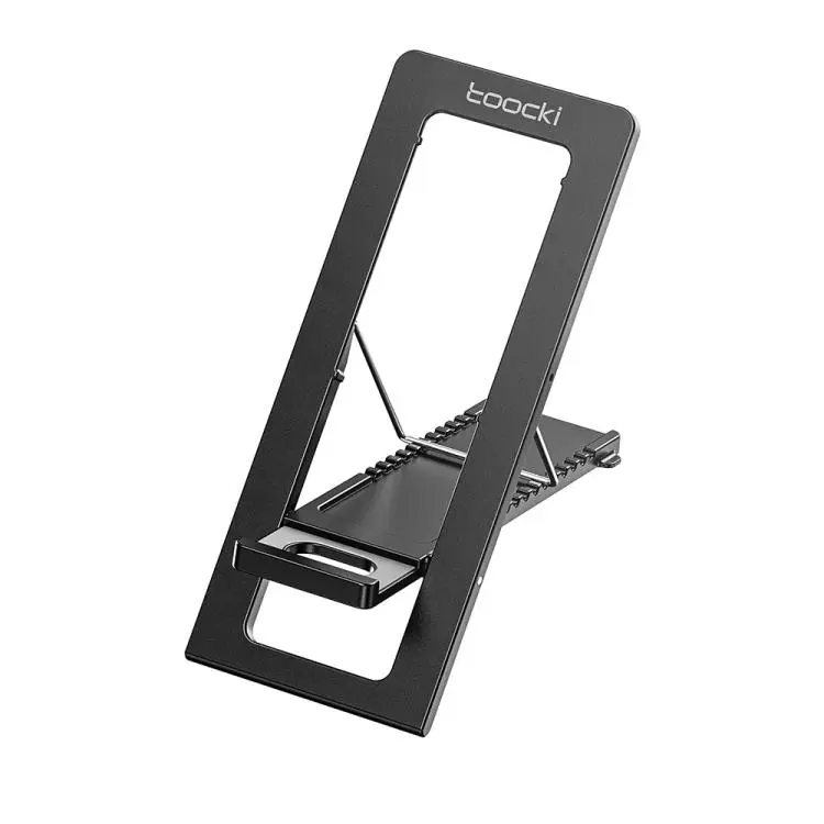 Toocki Foldable Phone Stand for Desk 4mm Ultra-Thin Portable Cell Phone Holder Multi-Angle Travel Pocket Dock(Black)