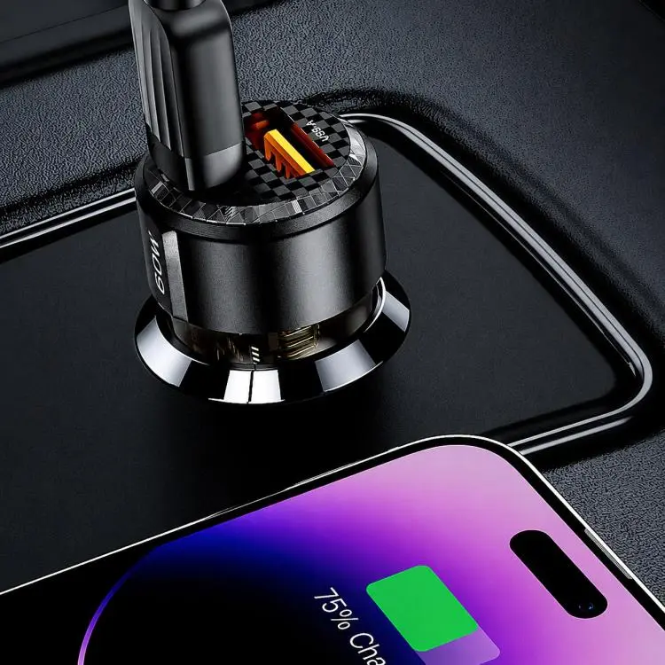 Toocki TC-CC25A 60W USB-A USB-C Dual Ports Car Charger(Brown Black)