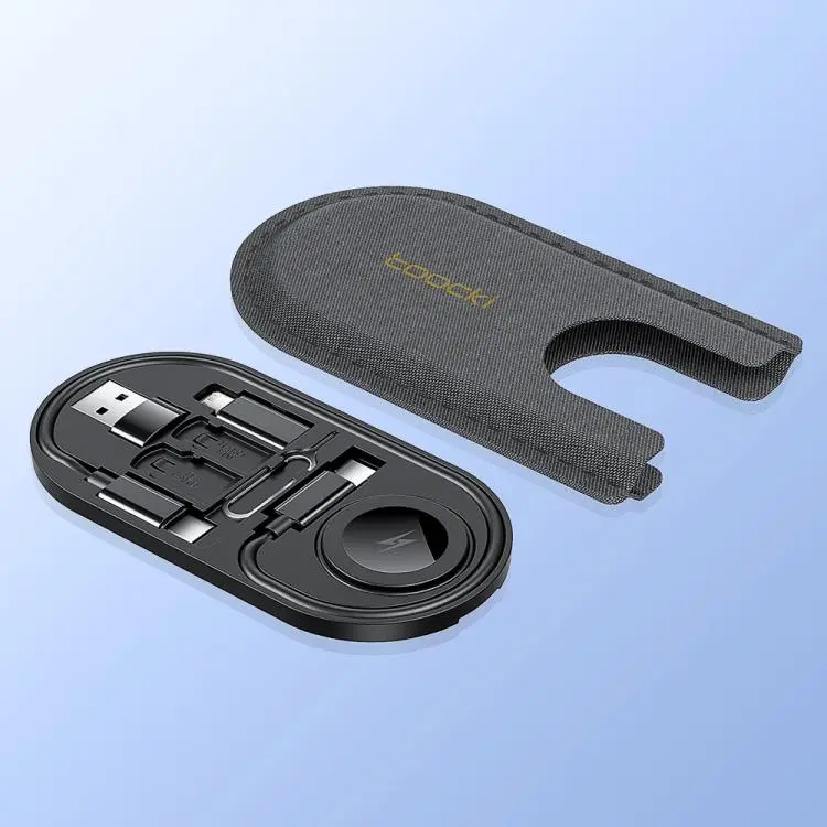 Toocki Travel Cable Organizer Kit with Wireless Watch Charger All-in-One USB-C Adapter Card(Black)