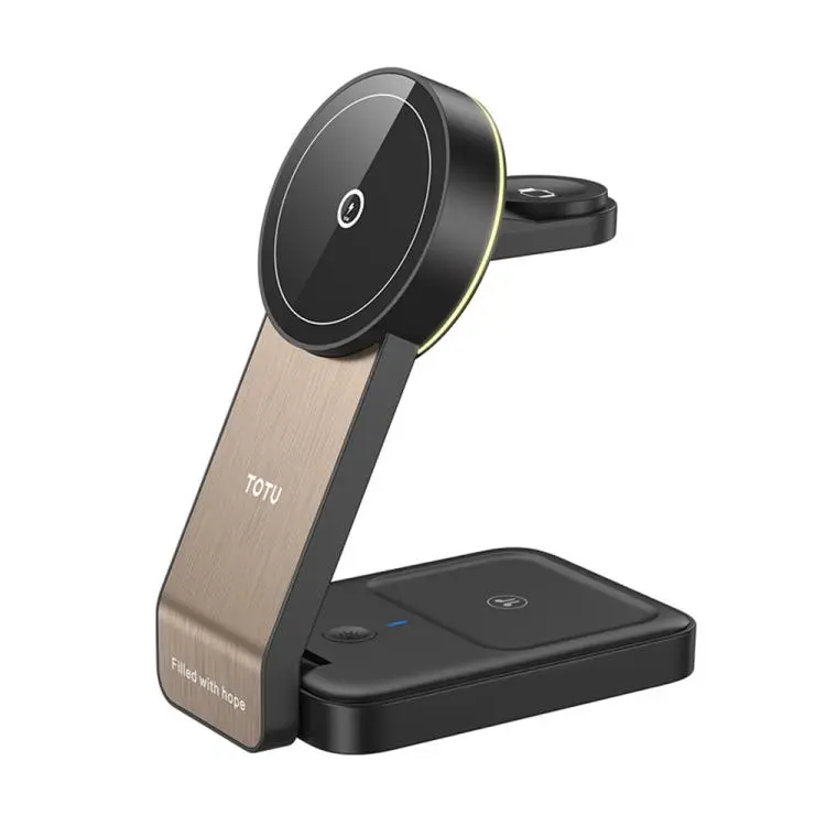 TOTU CW-1-W 3 in 1 Magnetic Wireless Charger Dock for Phone Earbuds Watch(Rose Gold)