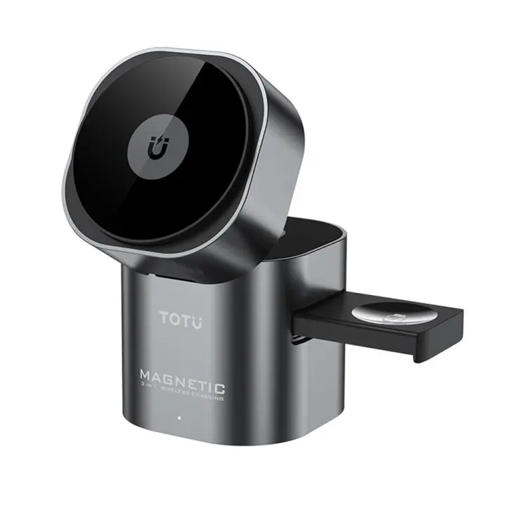 TOTU CW-10-W Wireless Charging Station 3 in 1 Rotating Magnetic Charger Dock for Phone Earbuds Watch(Black)