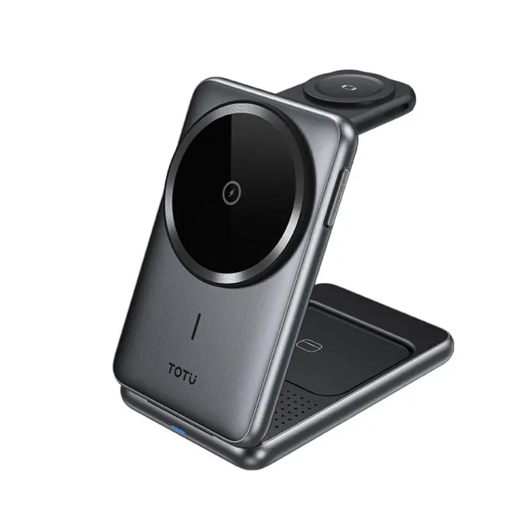 TOTU CW-4-W Wireless Charging Station 3 in 1 Magnetic Folding Charger Stand for Phone Watch Earbuds(Grey)