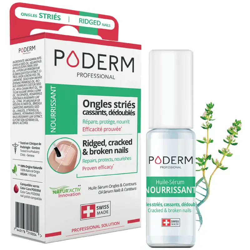 Traitement Sérum Ongles striés, secs, cassants - 8 ml - Nourrissant - Poderm Professional