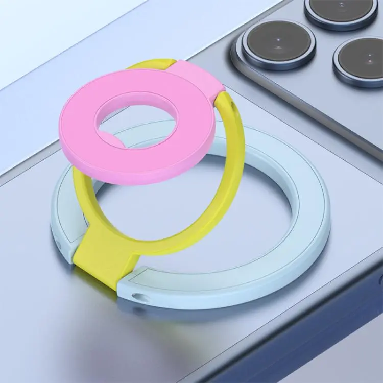 Triple Color Design 360 Degree Rotation Ring Buckle Magnetic Phone Holder(Blue Yellow Pink)