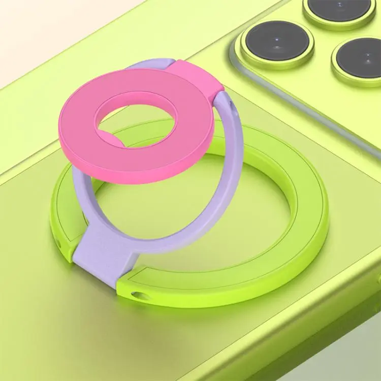 Triple Color Design 360 Degree Rotation Ring Buckle Magnetic Phone Holder(Green Purple Rose Red)