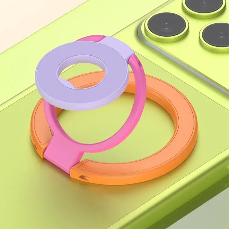 Triple Color Design 360 Degree Rotation Ring Buckle Magnetic Phone Holder(Orange Rose Red Purple)