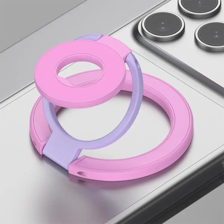 Triple Color Design 360 Degree Rotation Ring Buckle Magnetic Phone Holder(Pink Purple Pink)
