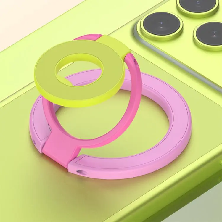 Triple Color Design 360 Degree Rotation Ring Buckle Magnetic Phone Holder(Pink Rose Red Yellow)