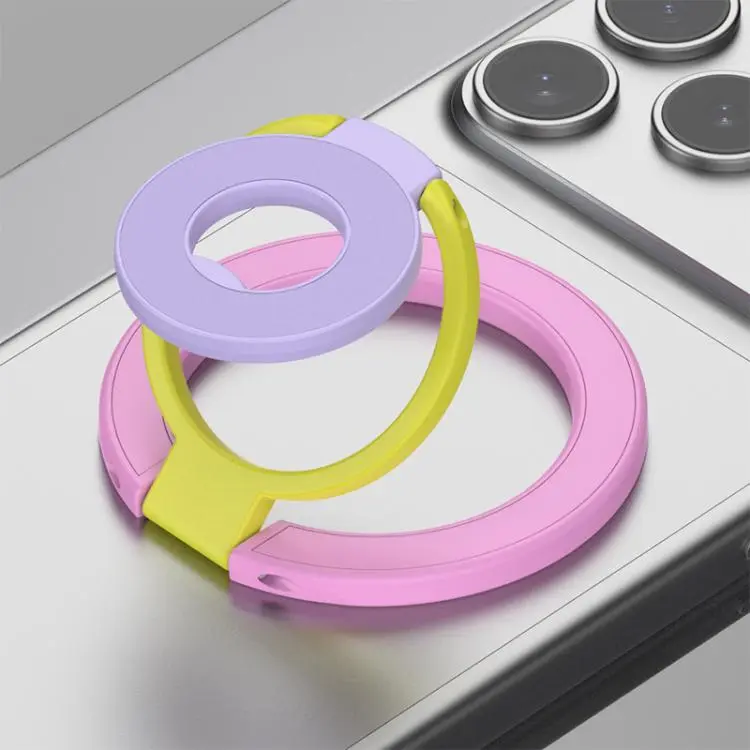 Triple Color Design 360 Degree Rotation Ring Buckle Magnetic Phone Holder(Pink Yellow Purple)
