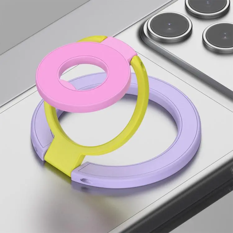 Triple Color Design 360 Degree Rotation Ring Buckle Magnetic Phone Holder(Purple Yellow Pink)