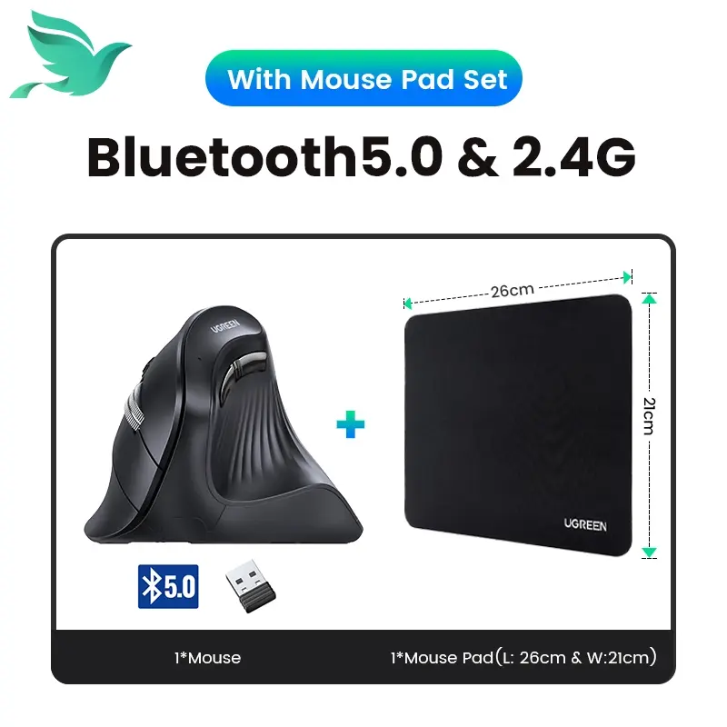 UGREEN Vertical Mouse - Wireless, Ergonomic, 4000DPI