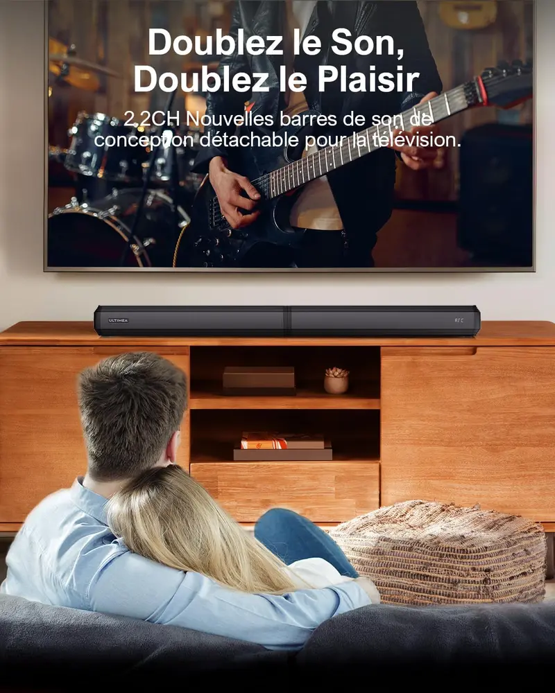 ULTIMEA Barre de Son TV 2.2 Apollo S40 Pro – Détachable, Bluetooth 5.3, Arc/Optique