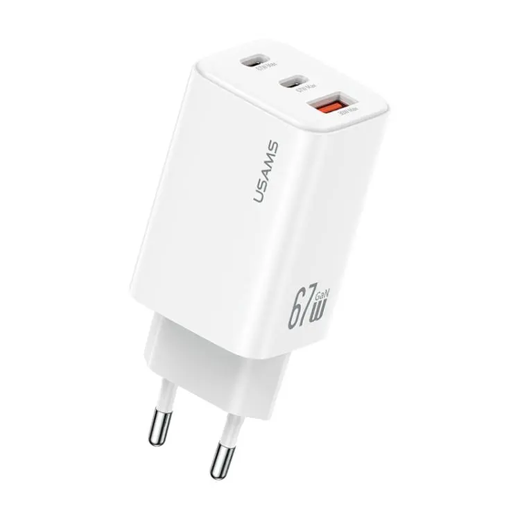USAMS CC265 67W GaN 2 x Type-C, USB Triple-port Mini Fast Charger, Plug