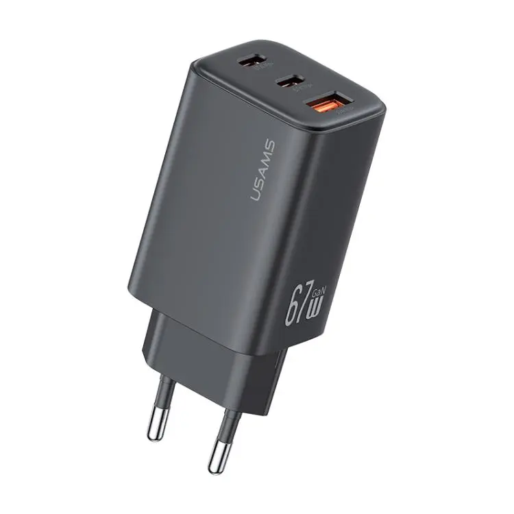 USAMS CC265 67W GaN 2 x Type-C, USB Triple-port Mini Fast Charger, Plug