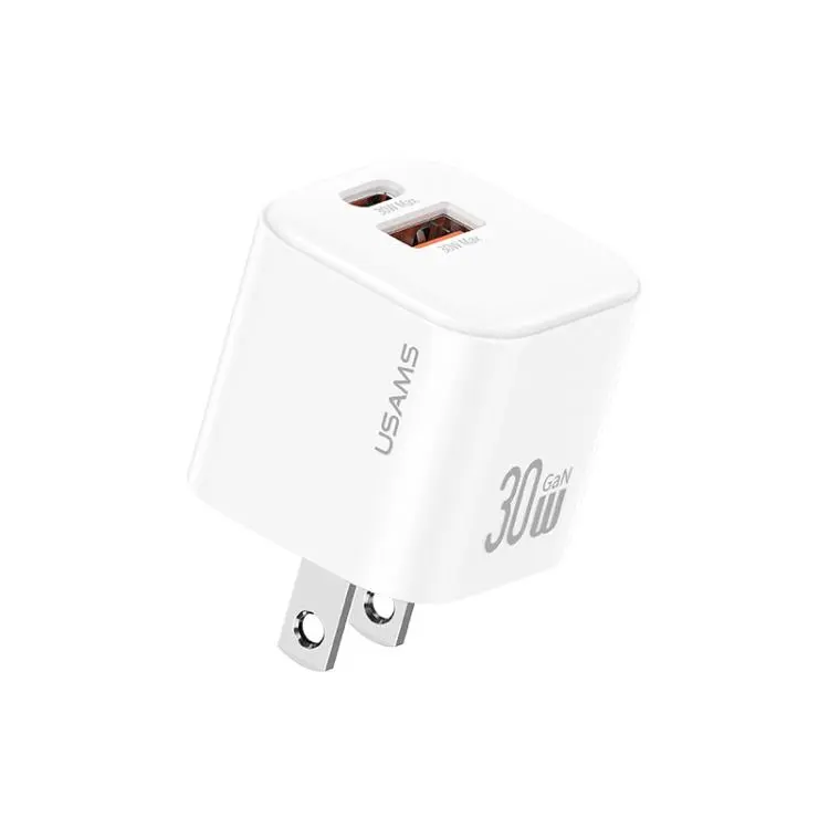 USAMS CC270 30W GaN USB-C / Type-C and USB Dual-port Mini Fast Charger, Plug