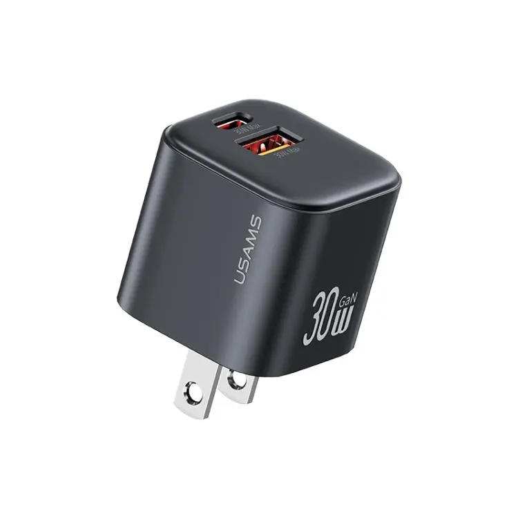 USAMS CC270 30W GaN USB-C / Type-C and USB Dual-port Mini Fast Charger, Plug