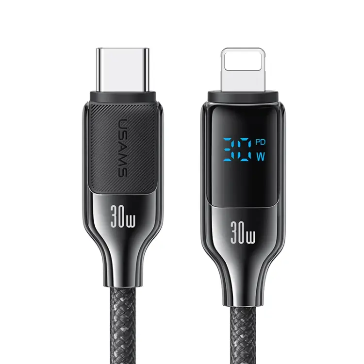 USAMS SJ741 30W USB-C / Type-C to 8 Pin Zinc Alloy Digital Display Fast Data Cable, Length