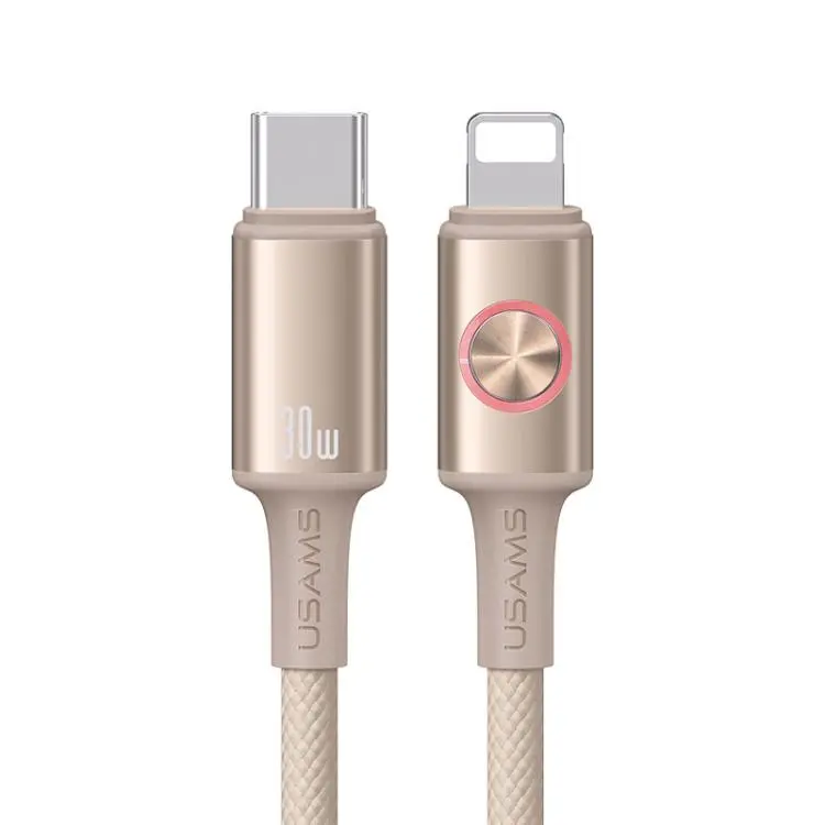 USAMS SJ753 30W Type-C to 8 Pin Aluminum Alloy Data Cable with Colorful Light, Length