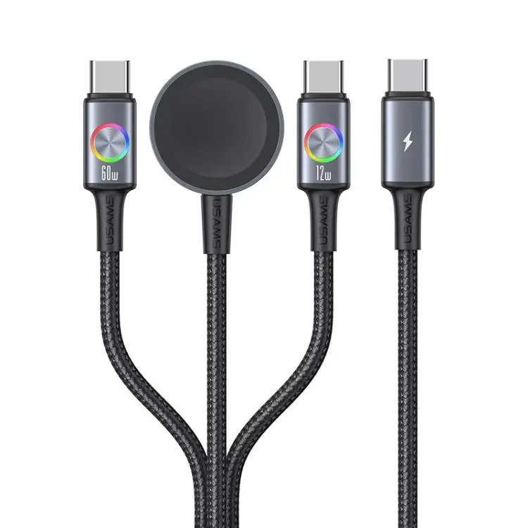 USAMS SJ754 72W 3 in 1 Colorful Light Aluminum Alloy Fast Data Charging Cable, Length