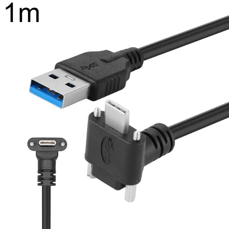 USB 3.0 Male to Down Angle USB-C / Type-C 3.1 Data Cable with Screw-lock, Length