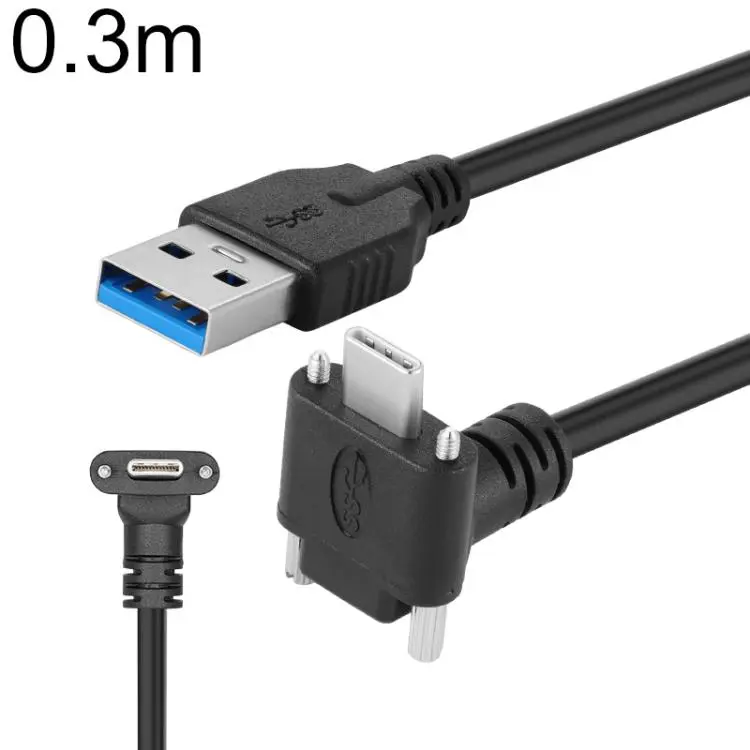 USB 3.0 Male to Down Angle USB-C / Type-C 3.1 Data Cable with Screw-lock, Length