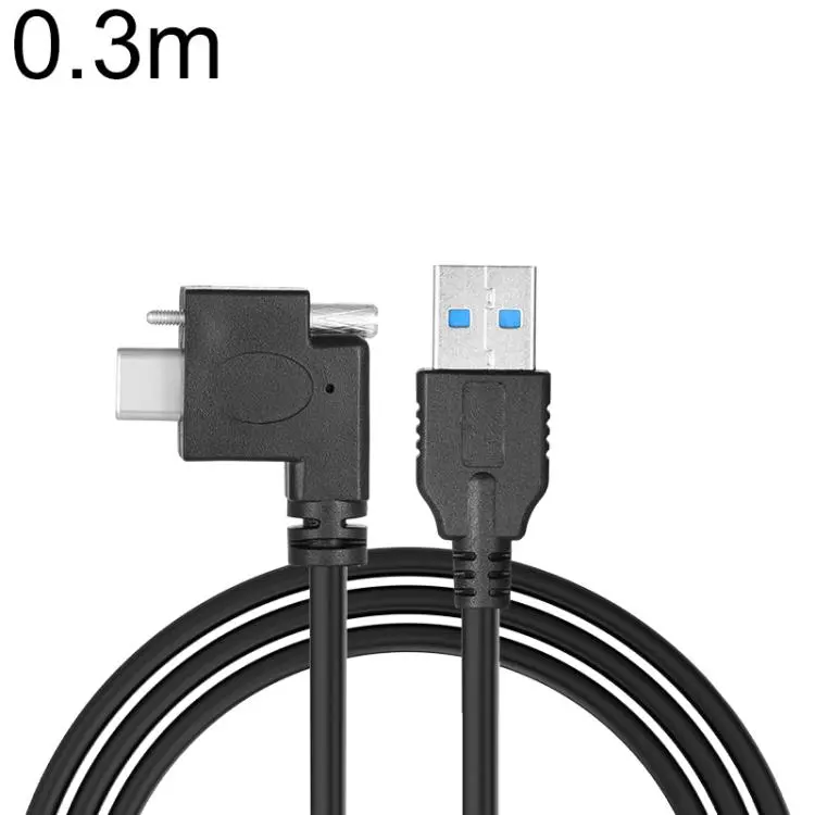 USB 3.0 Male to Left Angle USB-C / Type-C 3.1 Data Cable with Screw-lock, Length