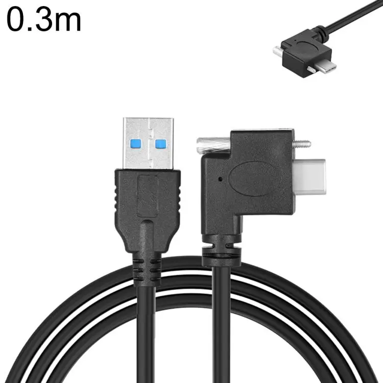 USB 3.0 Male to Right Angle USB-C / Type-C 3.1 Data Cable with Screw-lock, Length