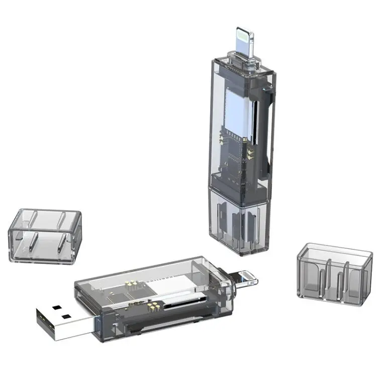 USB+8 Pin To SD/TF Transparent Card Reader for PC/Laptop/Smartphone