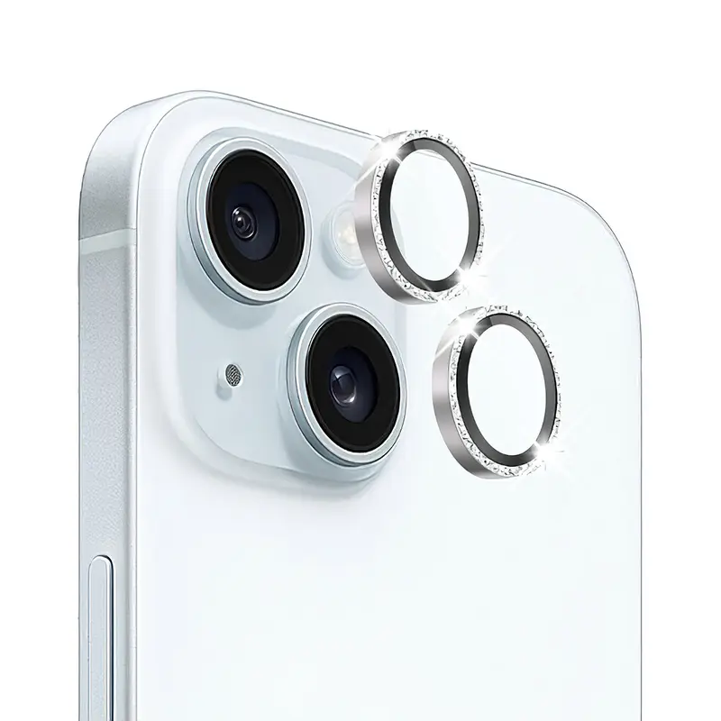 Verres Caméra Pailletés Argent pour iPhone 15