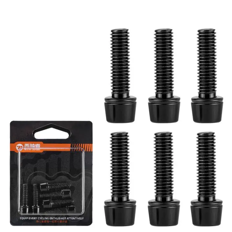 WEST BIKING 6pcs /Pack M5x18mm Titanium-Coated Bike Stem Screws for Mountain Bicycles(Black)
