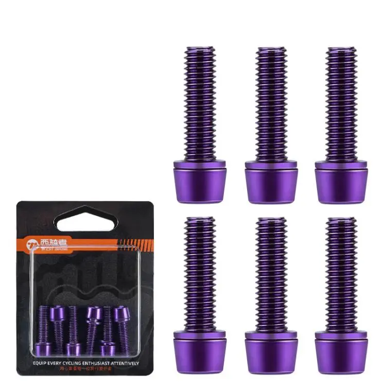 WEST BIKING 6pcs /Pack M5x18mm Titanium-Coated Bike Stem Screws for Mountain Bicycles(Purple)