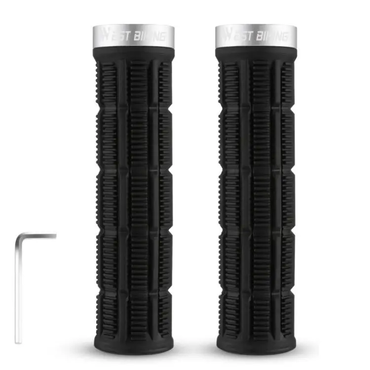 WEST BIKING Anti-Slip and Shock-Absorbing Bicycle Grips(Black Silver)