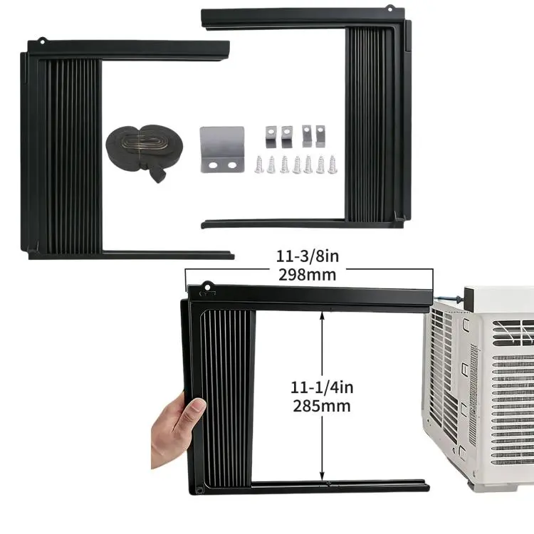 Window AC Side Panels With Frame Insulated Accordion Filler Replacement Panel Kit Single Layer - Fits 5000 BTU, Black