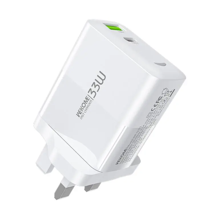 WK WP-U101 Raython Series 33W USB and Type-C Fast Charger, UK Plug(White)