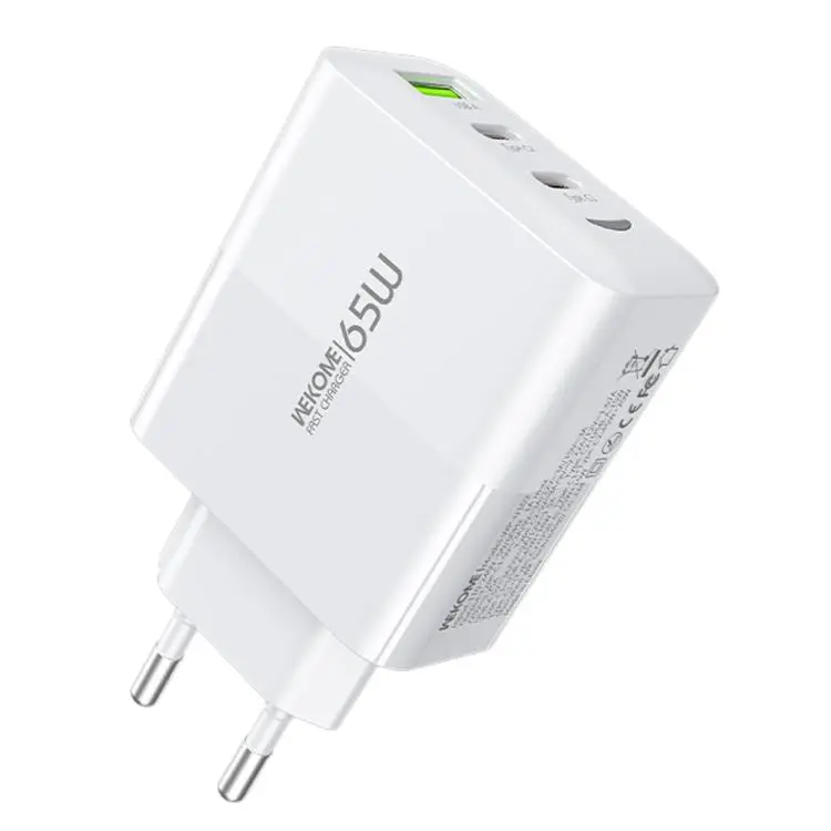 WK WP-U102 Raython Series 65W USB and Type-Cx2 Fast Charger, EU Plug(White)