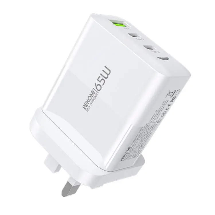 WK WP-U102 Raython Series 65W USB and Type-Cx2 Fast Charger, UK Plug(White)