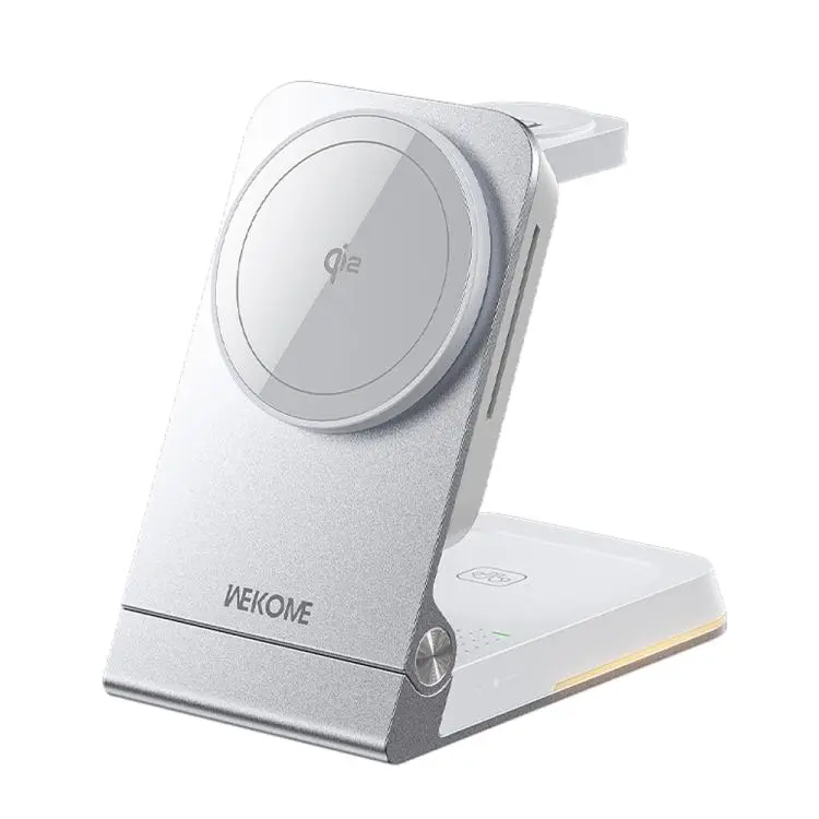 WK WP-U180 Tonayn Qi2 15W 3 in 1 Magnetic Wireless Charger(Silver)