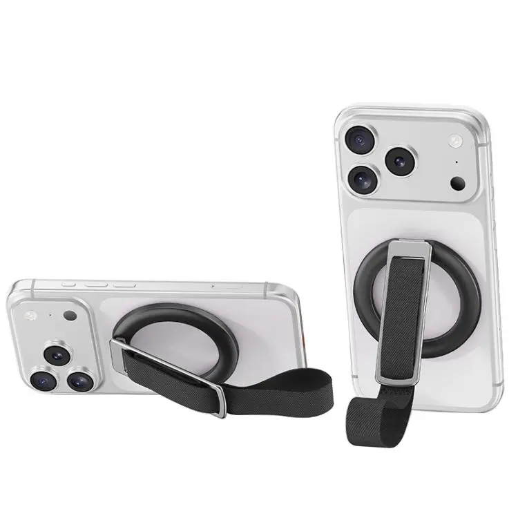 Woven Strap Ring Buckle Rotatable Magnetic Phone Holder(Black)