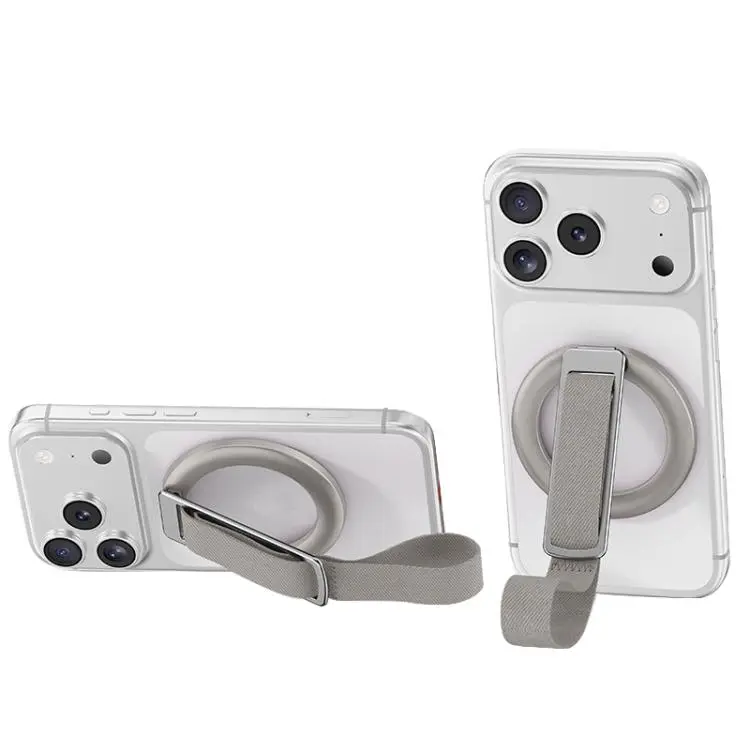 Woven Strap Ring Buckle Rotatable Magnetic Phone Holder(Grey)