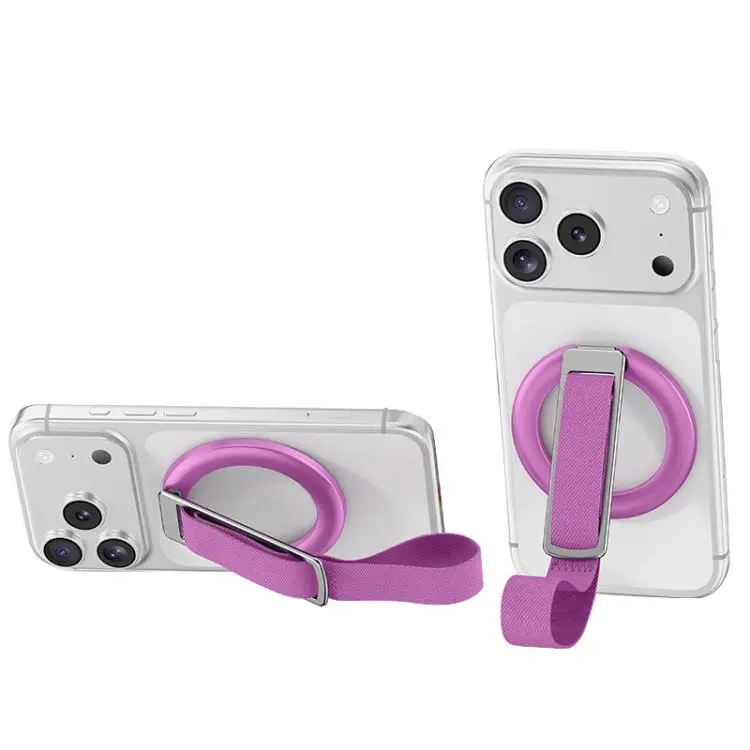 Woven Strap Ring Buckle Rotatable Magnetic Phone Holder(Rose Red)