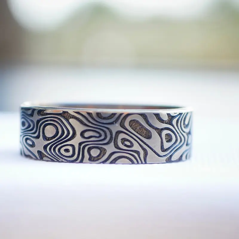 Wowsers Beauty Ring Titanium 22/24 mm Damascus engraving #W008