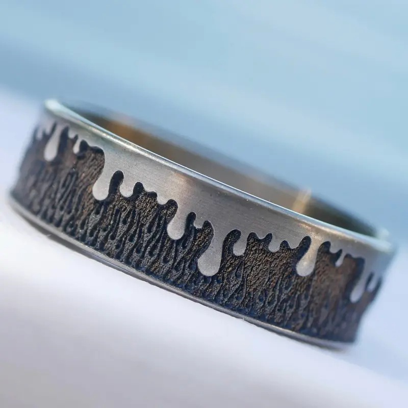 WowsersBeauty Ring Titanium 22/24 mm Multilayers engraving #W002