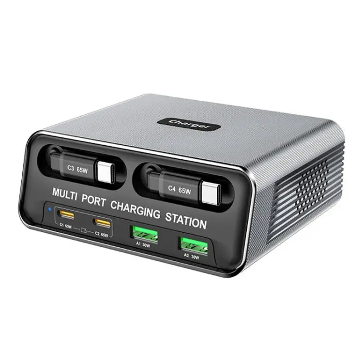 WXL-60C 6-in-1 Desktop Multi Ports Charging Station Built-in Dual Telescopic Cables(AU Plug)