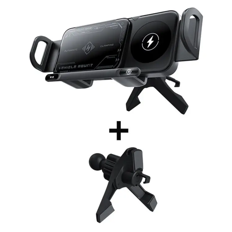 X01 2 In 1 Car Dual Coil 15W Wireless Charger Rotating Navigation Bracket Bracket + Air Vent Base(Black)