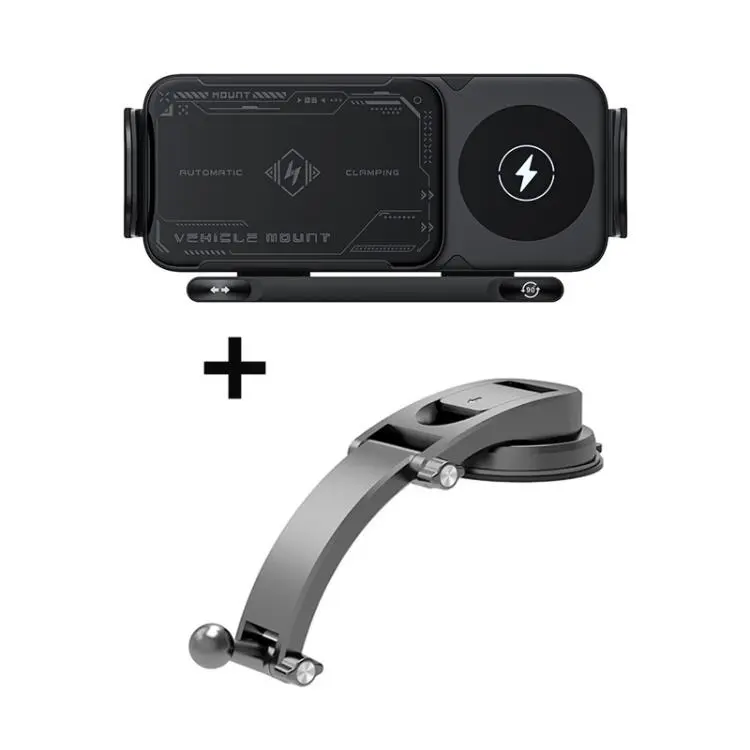 X01 2 In 1 Car Dual Coil 15W Wireless Charger Rotating Navigation Bracket Bracket + Dashboard Base(Black)