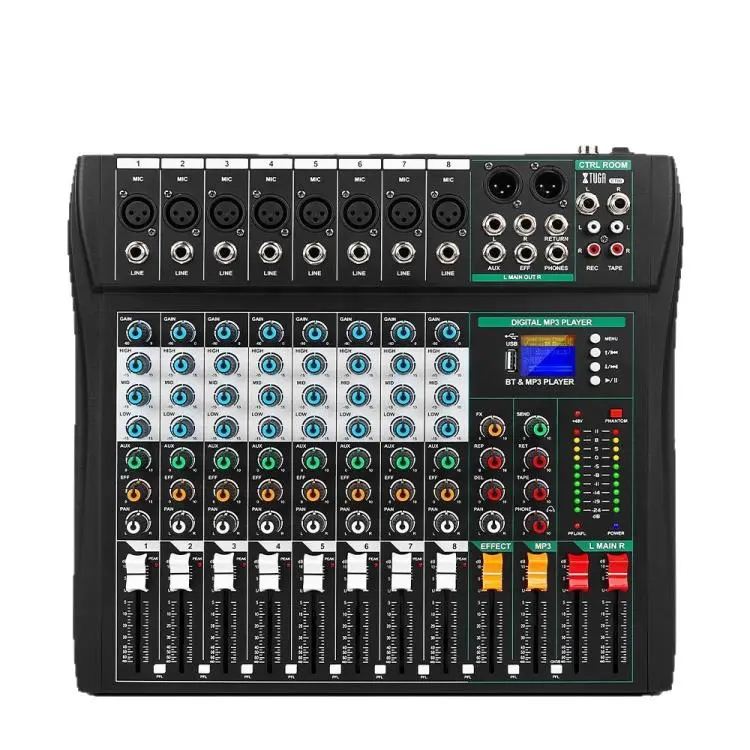XTUGA CT80 8-Channel Professional Audio Mixer DJ Console(Black)