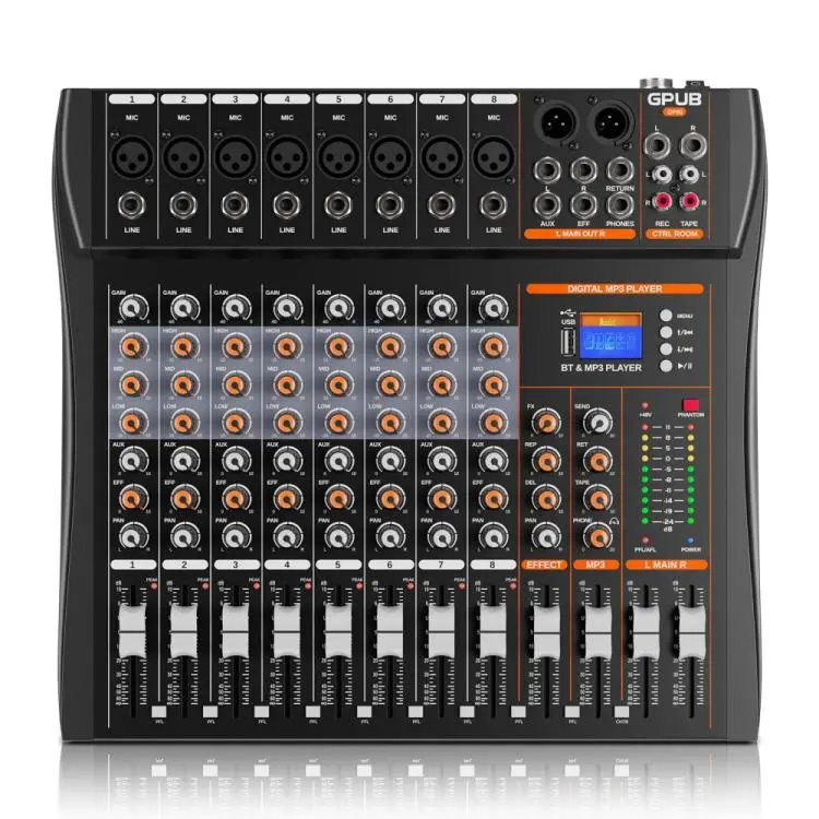 XTUGA GP80 8-Channel Professional Analog Mixer(Black)