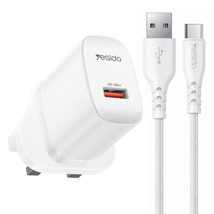 Yesido 18W USB Single Interface Charger Set with USB to Type-C Cable, Plug