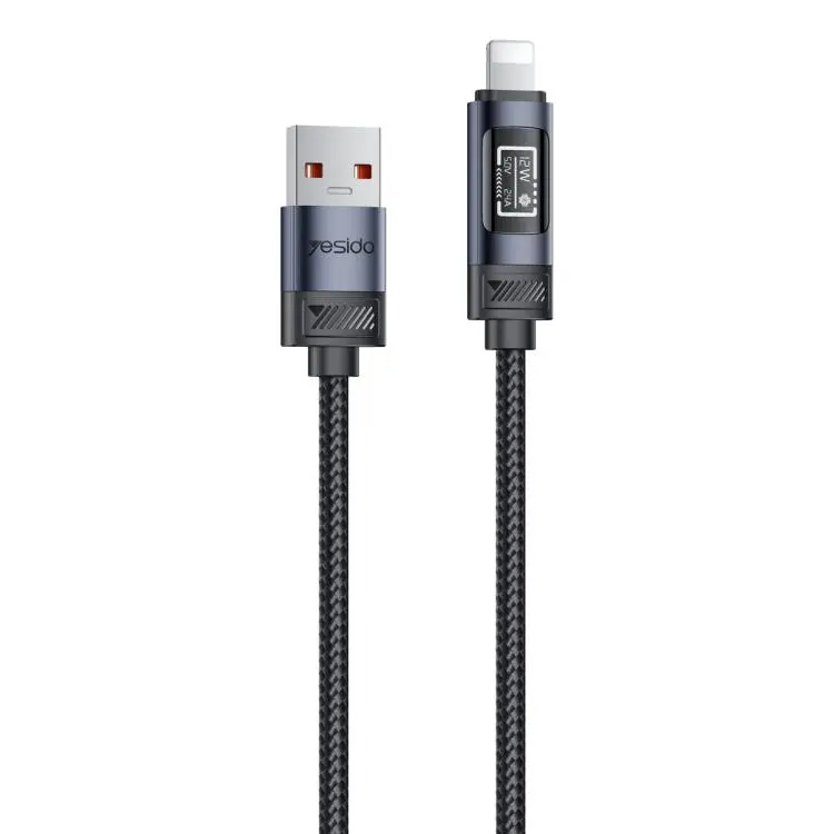 Yesido CA138L 12W 2.4A USB to 8 Pin OLED Display Charging Data Cable, Length