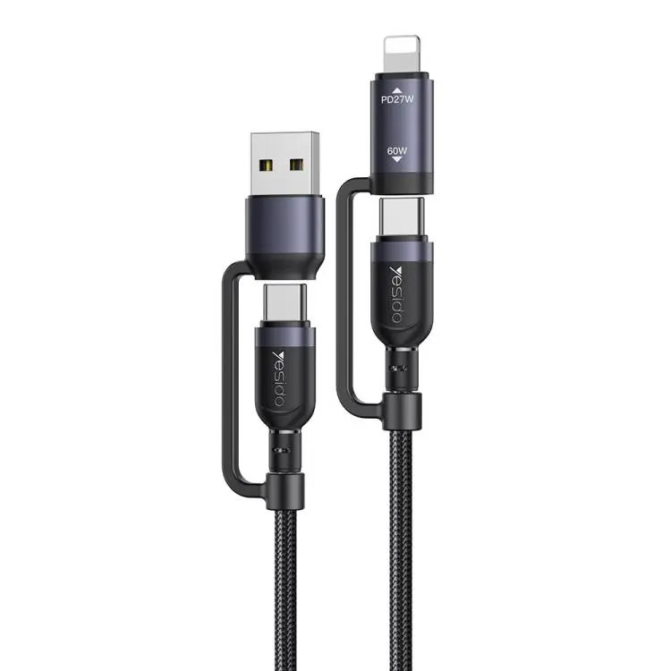 Yesido CA200 1.2m 60W USB / Type-C to Type-C / 8 Pin Fast Charging Data Cable(Black)